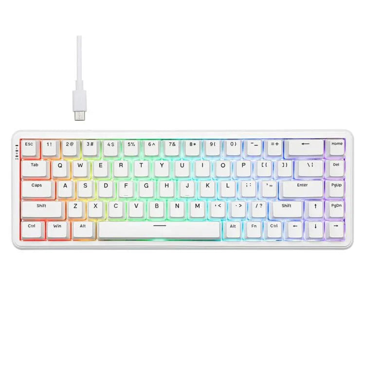 لوحة مفاتيح ميكانيكية سلكية بمفتاح مغناطيسي Ajazz AK680 MAX مع إضاءة RGB، أسود، أبيض، أسود رمادي أصفر، أزرق أبيض أزرق داكن، نقش جانبي بتدرج وردي، أسود بخطوط بارزة، أبيض بخطوط بارزة