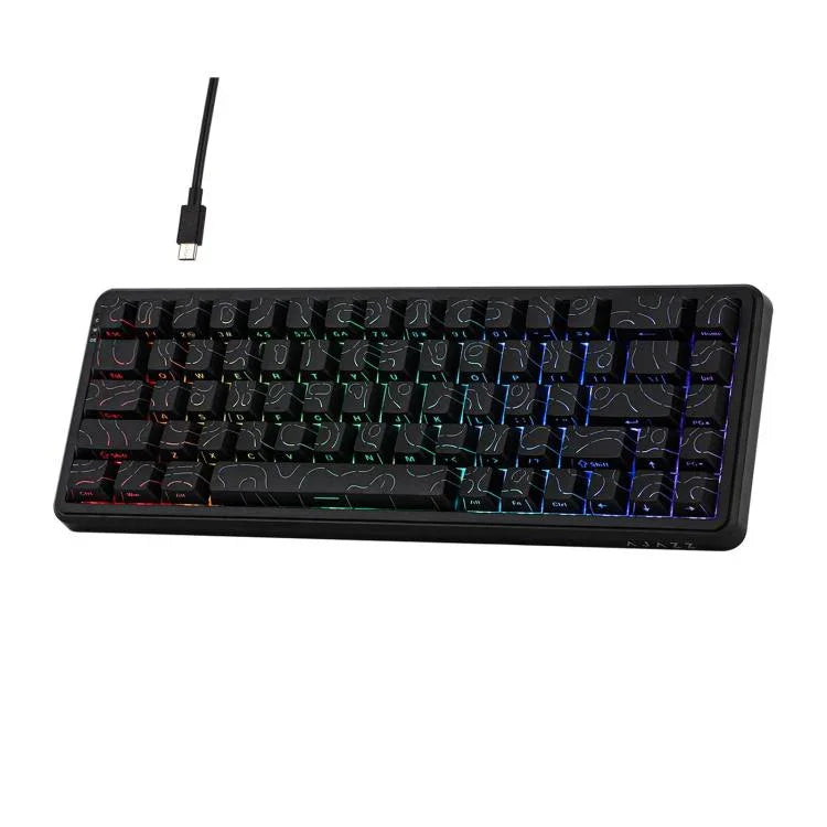 لوحة مفاتيح ميكانيكية سلكية بمفتاح مغناطيسي Ajazz AK680 MAX مع إضاءة RGB، أسود، أبيض، أسود رمادي أصفر، أزرق أبيض أزرق داكن، نقش جانبي بتدرج وردي، أسود بخطوط بارزة، أبيض بخطوط بارزة
