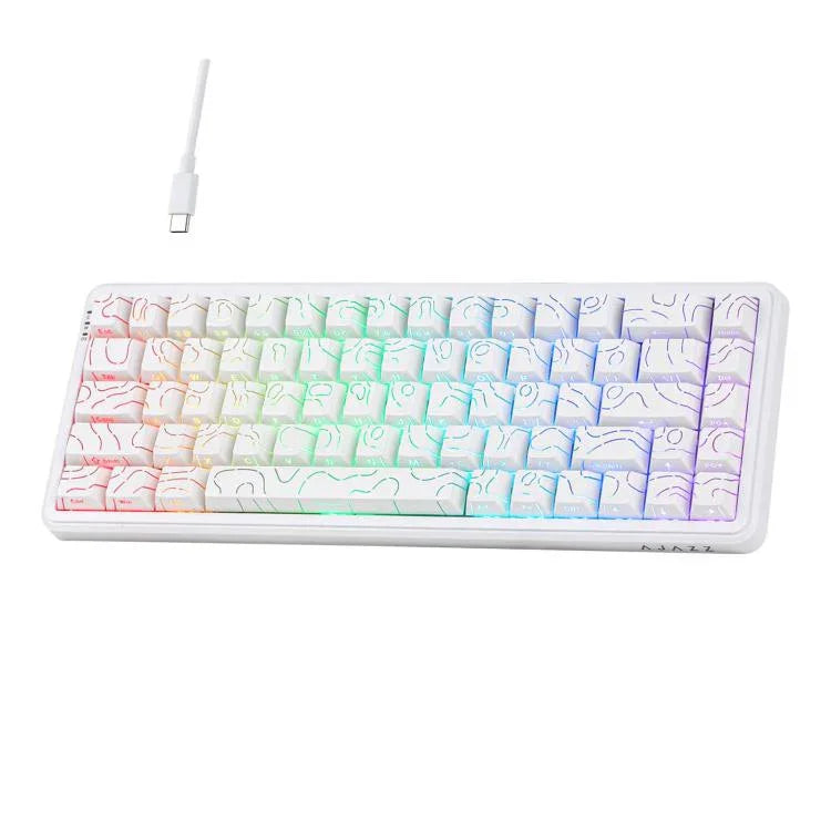 لوحة مفاتيح ميكانيكية سلكية بمفتاح مغناطيسي Ajazz AK680 MAX مع إضاءة RGB، أسود، أبيض، أسود رمادي أصفر، أزرق أبيض أزرق داكن، نقش جانبي بتدرج وردي، أسود بخطوط بارزة، أبيض بخطوط بارزة