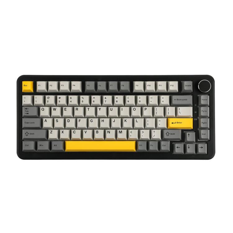 لوحة مفاتيح ميكانيكية قابلة للتبديل الساخن Ajazz AK820 MAX مع حشية و75 مفتاح وإضاءة RGB، مفتاح مثلجات ثلاثي الوضع أسود رمادي أصفر، مفتاح مغناطيسي سلكي أسود رمادي أصفر، مفتاح مغناطيسي سلكي محفور جانبي بتدرج رمادي