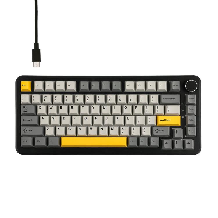 لوحة مفاتيح ميكانيكية قابلة للتبديل الساخن Ajazz AK820 MAX مع حشية و75 مفتاح وإضاءة RGB، مفتاح مثلجات ثلاثي الوضع أسود رمادي أصفر، مفتاح مغناطيسي سلكي أسود رمادي أصفر، مفتاح مغناطيسي سلكي محفور جانبي بتدرج رمادي