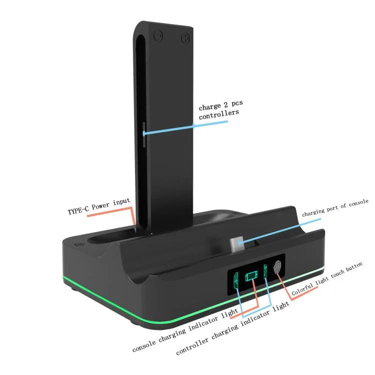 قاعدة شحن LED RGB من KJH لجهاز نينتندو سويتش 2 ووحدة تحكم Joy-Con، محطة شحن سريعة