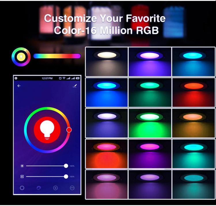 مصباح سقف مدمج متوافق مع Tuya Zigbee RGB+CW+WW قابل للتعتيم LED، 7 واط 3.5 بوصة، 10 واط 4 بوصة، 15 واط