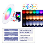 مصباح سقف مدمج متوافق مع Tuya Zigbee RGB+CW+WW قابل للتعتيم LED، 7 واط 3.5 بوصة، 10 واط 4 بوصة، 15 واط