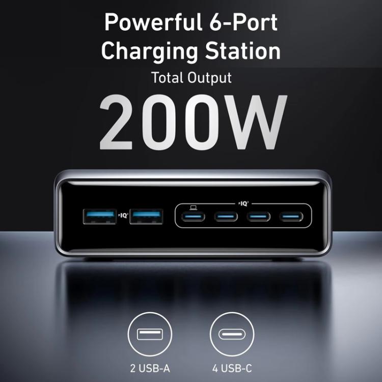 شاحن مكتبي برايم 200 واط جاليوم نيتريد 4 Type-C + 2 USB 6 منافذ، قابس الولايات المتحدة، A2683