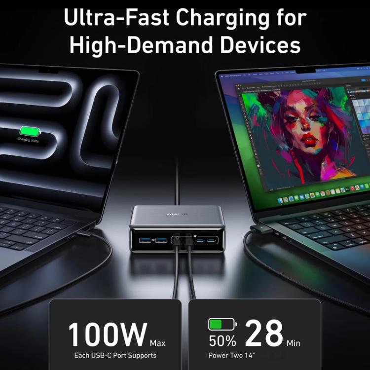 شاحن مكتبي برايم 200 واط جاليوم نيتريد 4 Type-C + 2 USB 6 منافذ، قابس الولايات المتحدة، A2683