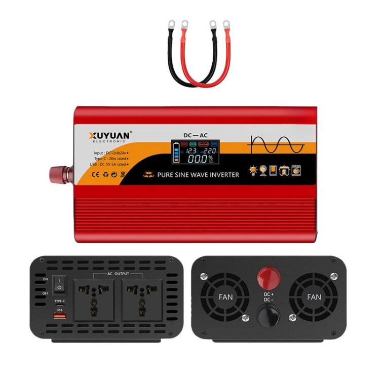 12V / 24V To 220V Pure Sine Wave Inverter Universal Car Power Converter, 800W Black, 1400W Black, 2000W Black, 3000W Black, 3600W Black, 4000W Black, 800W Red, 1400W Red, 2000W Red, 3000W Red