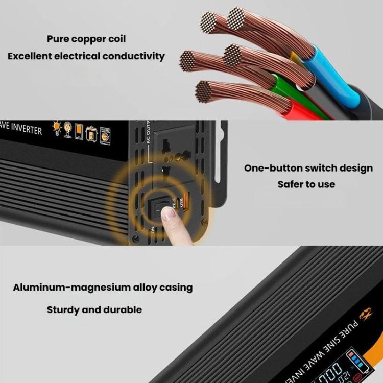 12V / 24V To 220V Pure Sine Wave Inverter Universal Car Power Converter, 800W Black, 1400W Black, 2000W Black, 3000W Black, 3600W Black, 4000W Black, 800W Red, 1400W Red, 2000W Red, 3000W Red
