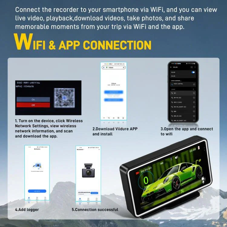 كاميرا سيارة 5 بوصة بدقة 1080P مع شاشة عرض HUD وWiFi، موديل L5965