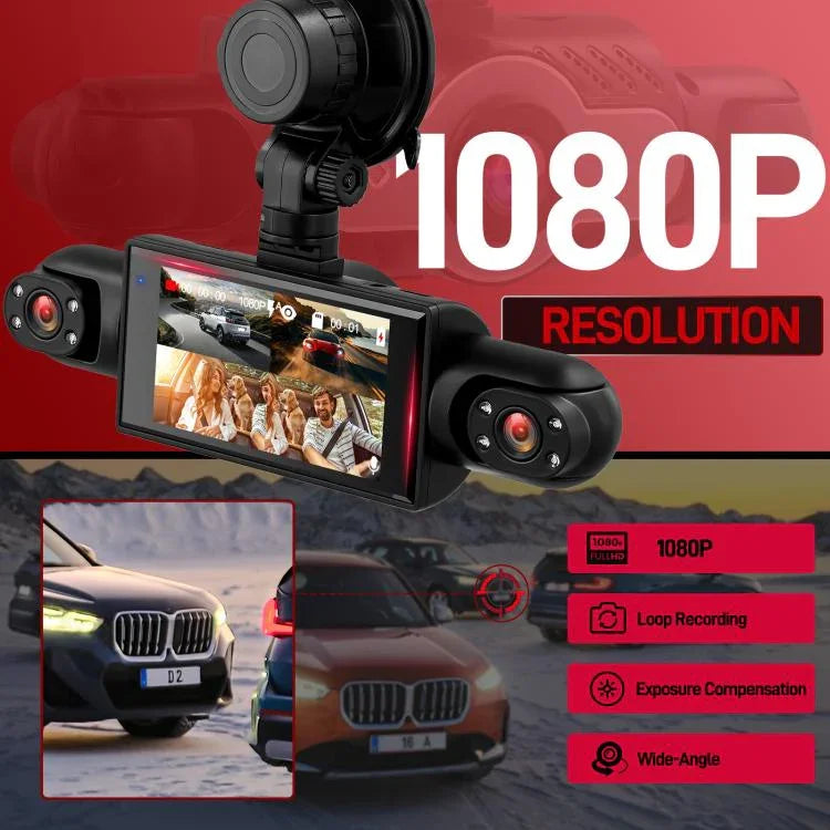 كاميرا داش كام سيارة 3 بوصة بدقة 1080P مع أربع عدسات وكاميرات داخلية أمامية وخلفية يسرى ويمينية، موديل L5972