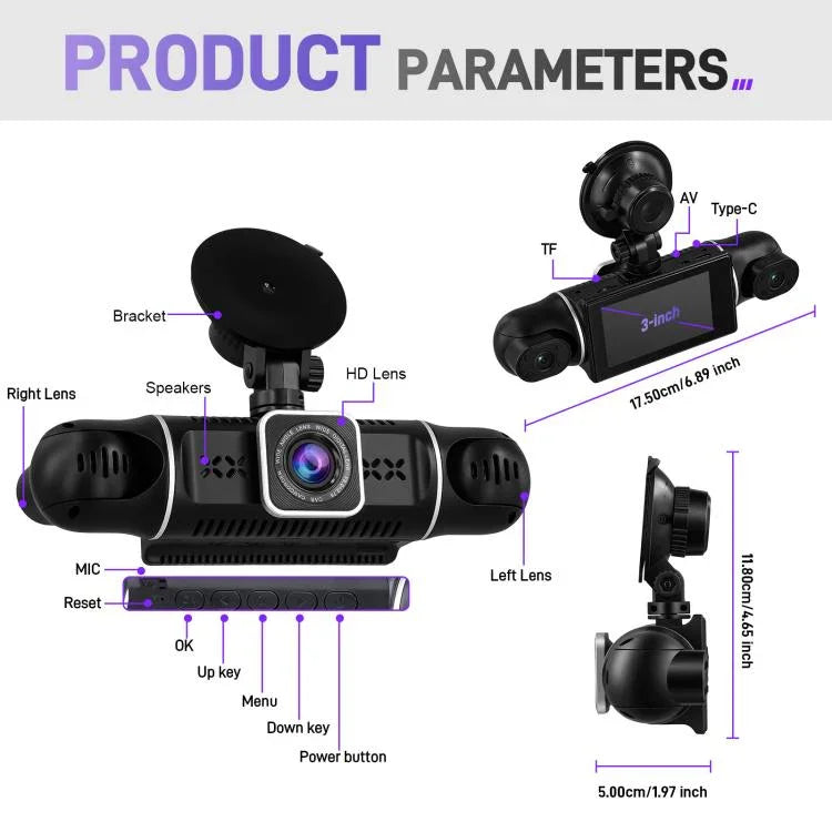 كاميرا DVR سيارة 3 بوصة بدقة 2K مع تسجيل رباعي WiFi ومسجل سيارة عالي الدقة مع حساس جاذبية 1080P، موديل L5942