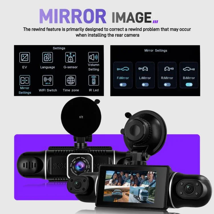 كاميرا DVR سيارة 3 بوصة بدقة 2K مع تسجيل رباعي WiFi ومسجل سيارة عالي الدقة مع حساس جاذبية 1080P، موديل L5942