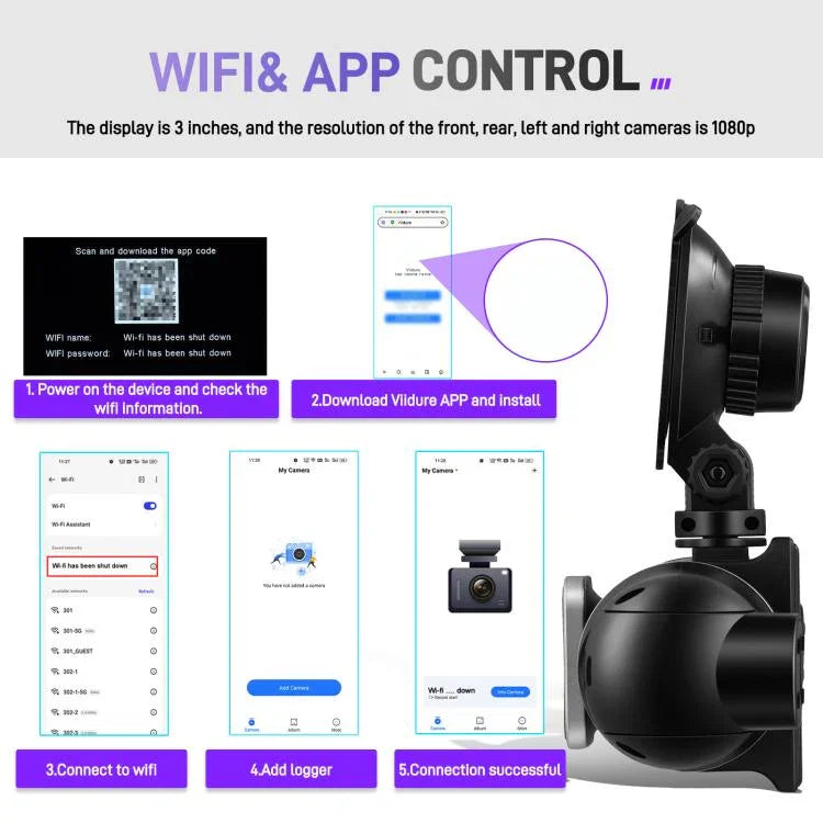 كاميرا DVR سيارة 3 بوصة بدقة 2K مع تسجيل رباعي WiFi ومسجل سيارة عالي الدقة مع حساس جاذبية 1080P، موديل L5942