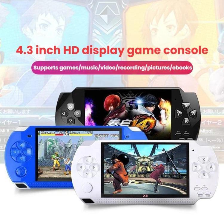 جهاز ألعاب محمول جيب X6 بشاشة 4.3 بوصة HD، 8 جيجابايت مع كاميرا، 32 جيجابايت بدون كاميرا