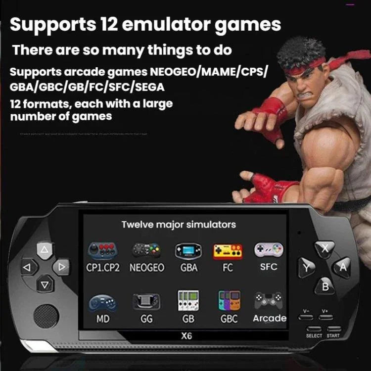 جهاز ألعاب محمول جيب X6 بشاشة 4.3 بوصة HD، 8 جيجابايت مع كاميرا، 32 جيجابايت بدون كاميرا