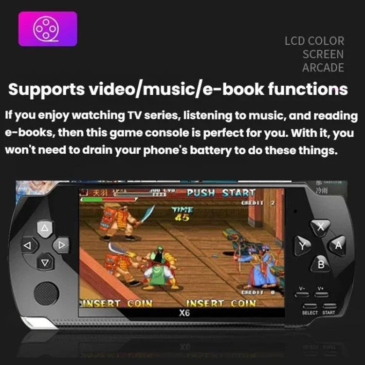 جهاز ألعاب محمول جيب X6 بشاشة 4.3 بوصة HD، 8 جيجابايت مع كاميرا، 32 جيجابايت بدون كاميرا
