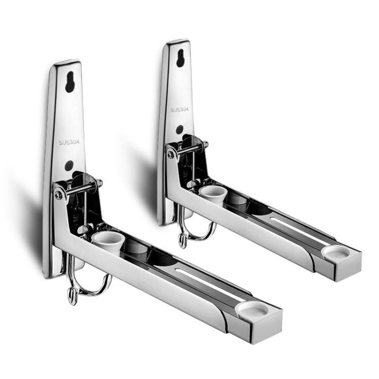 Adjustable Wall-Mounted Microwave Shelf 304 Stainless Steel Kitchen Organizer with Dual Hooks