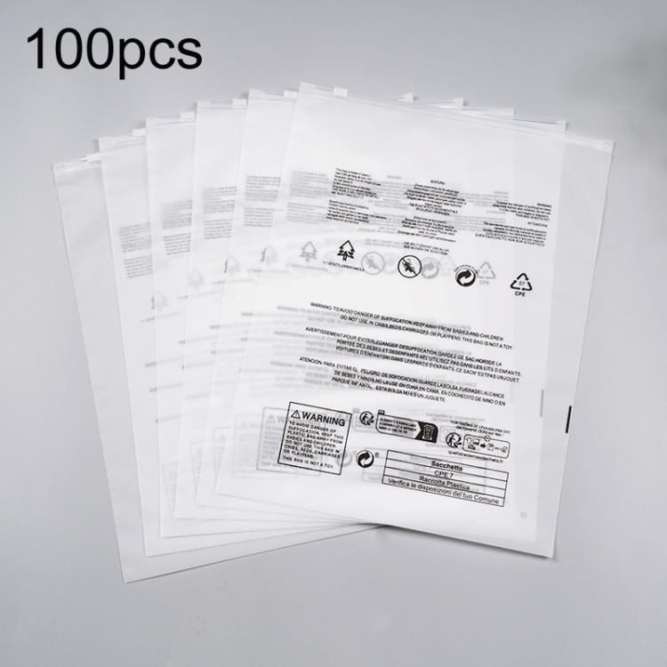 100 قطعة أكياس بسحاب مع ملصقات تحذيرية لتغليف الملابس والجوارب، مقاسات: 15 × 20 سم، 17 × 25 سم، 20 × 25 سم، 20 × 30 سم، 25 × 25 سم، 25 × 30 سم، 25 × 35 سم، 27 × 35 سم