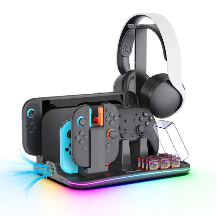 قاعدة شحن متعددة الوظائف 12 في 1 من ipega لجهاز Nintendo Switch 2 / شحن Switch Joy-Con، قاعدة تحكم Pro، مروحة تبريد، منظم تخزين الألعاب وسماعات الرأس، 12 في 1