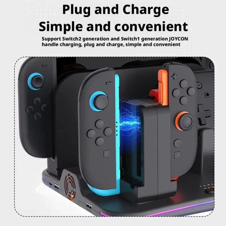قاعدة شحن متعددة الوظائف 12 في 1 من ipega لجهاز Nintendo Switch 2 / شحن Switch Joy-Con، قاعدة تحكم Pro، مروحة تبريد، منظم تخزين الألعاب وسماعات الرأس، 12 في 1