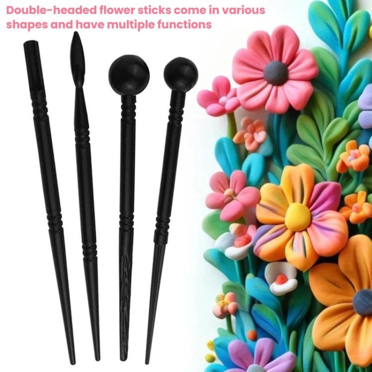 Soft Pottery Clay Indentation Sculpting Pen DIY Baking Flipper Stick Pottery Clay Flower Modeling Tool, 3sets Sculpting Pen
