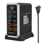شاحن مكتبي متعدد المنافذ 6 في 1 بقوة 660 واط مع 6 منافذ Type-C + 4 USB، شاحن غاليوم نيتريد، قابس أمريكي، بريطاني، أوروبي، أسترالي