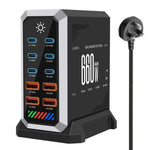 شاحن مكتبي متعدد المنافذ 6 في 1 بقوة 660 واط مع 6 منافذ Type-C + 4 USB، شاحن غاليوم نيتريد، قابس أمريكي، بريطاني، أوروبي، أسترالي