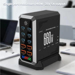 شاحن مكتبي متعدد المنافذ 6 في 1 بقوة 660 واط مع 6 منافذ Type-C + 4 USB، شاحن غاليوم نيتريد، قابس أمريكي، بريطاني، أوروبي، أسترالي