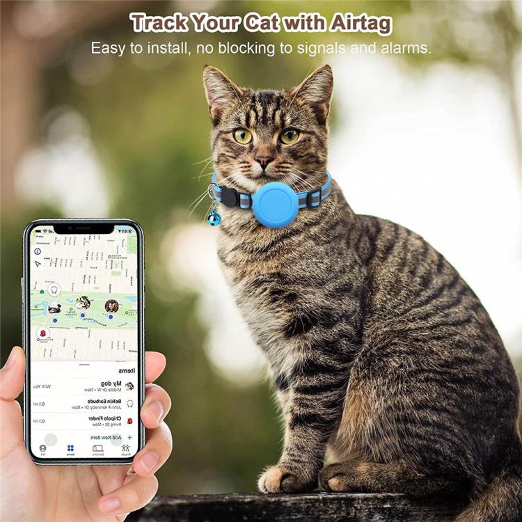 حامل سيليكون مقاوم للماء لطوق القطط لجهاز AirTag الجيل الثاني / AirTag الجيل الأول مع مشبك أمان قابل للفصل وتعليقة سمكة وجرس