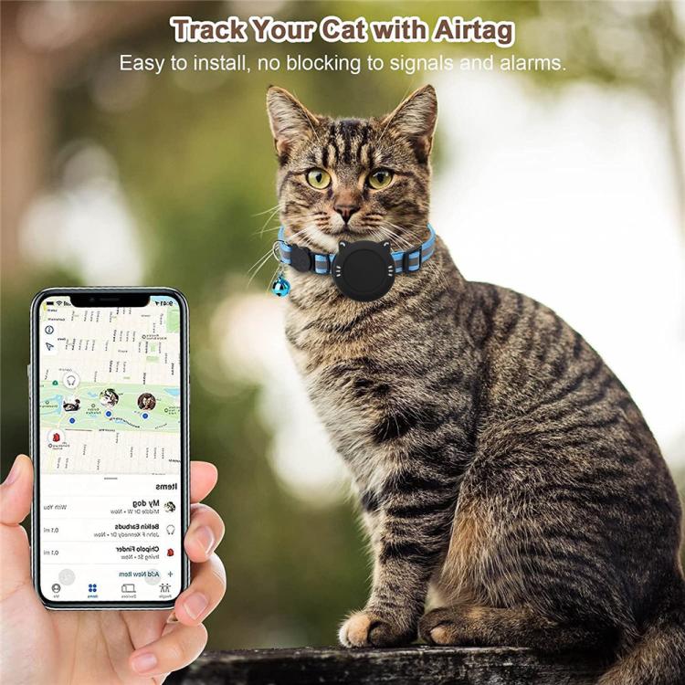 حامل سيليكون مقاوم للماء لطوق القطط لجهاز AirTag الجيل الثاني / AirTag الجيل الأول مع مشبك أمان قابل للفصل وتعليقة سمكة وجرس