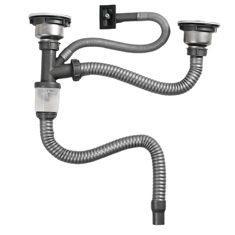 Kitchen Stainless Steel Washbasin Downpipe Fittings Anti-Odor Downpipe Drain Set, Double Slot 0.6m Tailpipe, Double Slot S-bend, Double Slot 1m Tailpipe