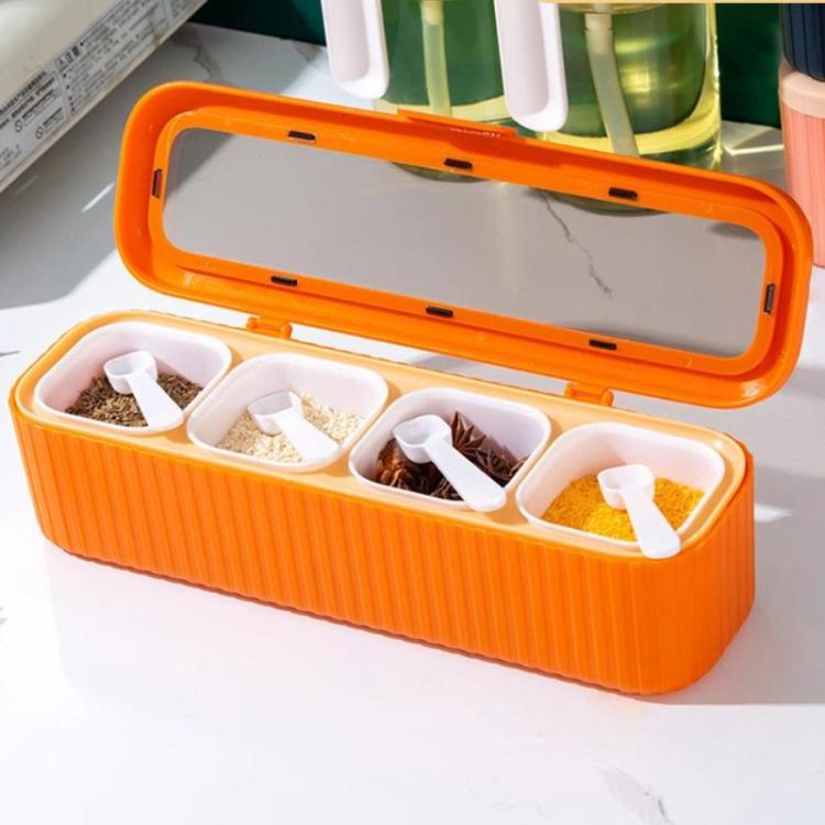Household 4-Grid Seasoning Box Kitchen Spice Storage Container