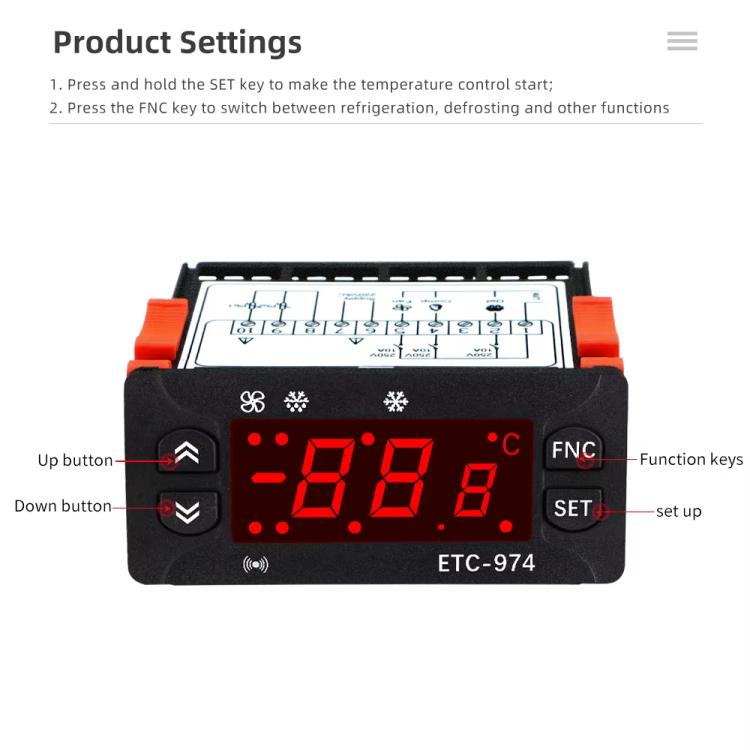 ETC-974 Embedded Digital Temperature Controller With Cooling, Defrost, And Fan Functions, ETC-974 110V, ETC-974 220V