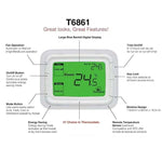 ثرموستات رقمي 220V بشاشة LCD كبيرة لوحدة تكييف الهواء FCU، T6861H2WB، T6861H2WG