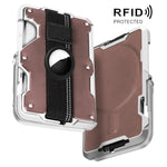 حامل بطاقة معدني مغناطيسي لجيل AirTag الثاني / جيل AirTag الأول مع حامل هاتف، حجب RFID، حزام معصم مطاطي