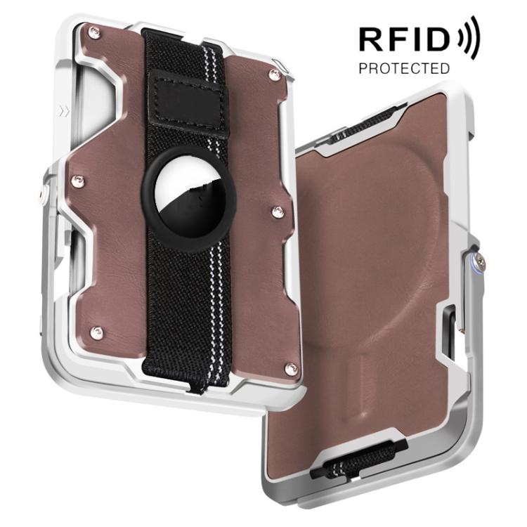 حامل بطاقة معدني مغناطيسي لجيل AirTag الثاني / جيل AirTag الأول مع حامل هاتف، حجب RFID، حزام معصم مطاطي