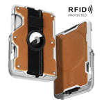 حامل بطاقة معدني مغناطيسي لجيل AirTag الثاني / جيل AirTag الأول مع حامل هاتف، حجب RFID، حزام معصم مطاطي