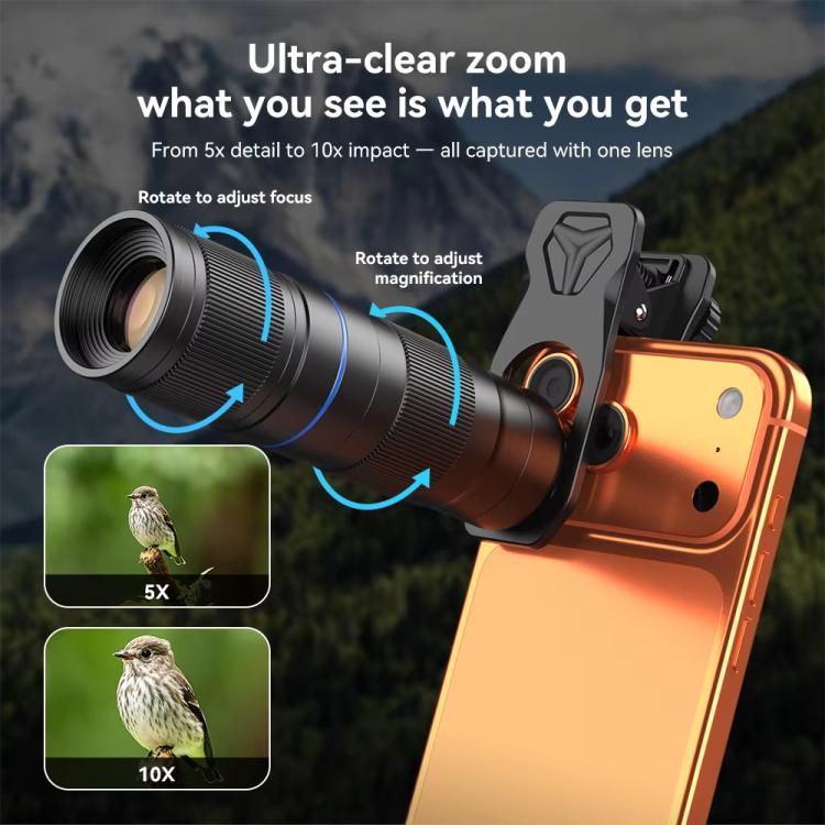 مجموعة عدسات تليفوتوغرافية APEXEL TeleZoom 5–10X لهواتف ذكية مع مشبك عالمي شامل، APL-T5-10X