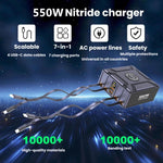 شاحن كابل متعدد المنافذ قابل للسحب بقوة 550W USB-C GaN للشحن السريع للغاية، قابس الاتحاد الأوروبي، قابس الولايات المتحدة، قابس المملكة المتحدة، قابس أستراليا، قابس كوريا