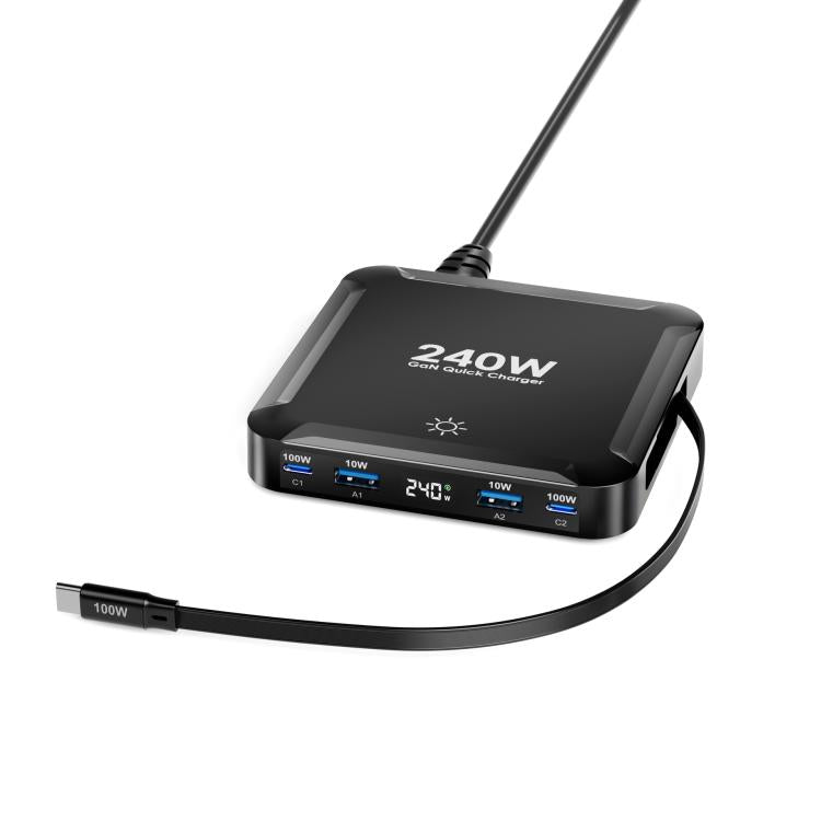 شاحن ذكي سريع بقوة 240W مع كابل USB مغناطيسي قابل للسحب وتخزين متعدد المنافذ، قابس الاتحاد الأوروبي، قابس الولايات المتحدة، قابس المملكة المتحدة، قابس أستراليا، قابس كوريا