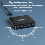 شاحن ذكي سريع بقوة 240W مع كابل USB مغناطيسي قابل للسحب وتخزين متعدد المنافذ، قابس الاتحاد الأوروبي، قابس الولايات المتحدة، قابس المملكة المتحدة، قابس أستراليا، قابس كوريا