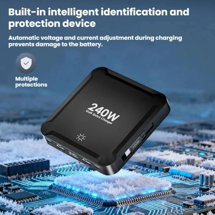 شاحن ذكي سريع بقوة 240W مع كابل USB مغناطيسي قابل للسحب وتخزين متعدد المنافذ، قابس الاتحاد الأوروبي، قابس الولايات المتحدة، قابس المملكة المتحدة، قابس أستراليا، قابس كوريا