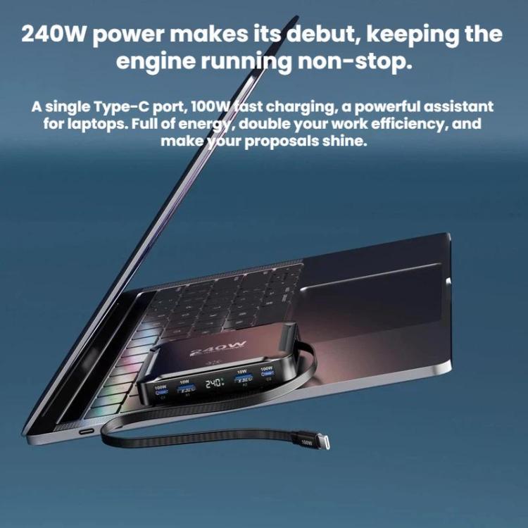 شاحن ذكي سريع بقوة 240W مع كابل USB مغناطيسي قابل للسحب وتخزين متعدد المنافذ، قابس الاتحاد الأوروبي، قابس الولايات المتحدة، قابس المملكة المتحدة، قابس أستراليا، قابس كوريا