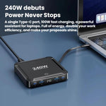شاحن ذكي سريع بقوة 240W مع كابل USB مغناطيسي قابل للسحب وتخزين متعدد المنافذ، قابس الاتحاد الأوروبي، قابس الولايات المتحدة، قابس المملكة المتحدة، قابس أستراليا، قابس كوريا