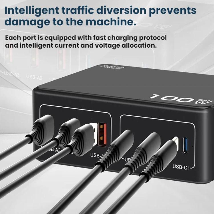 شاحن USB متعدد المنافذ بقوة 100W للشحن السريع PD، قابس الولايات المتحدة، قابس الاتحاد الأوروبي، قابس أستراليا، قابس كوريا، قابس المملكة المتحدة