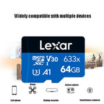 بطاقة ذاكرة هاتف محمول مخصصة لتسجيل القيادة Lexar 633x TF عالية السرعة بسعة 64GB DVR، 64GB
