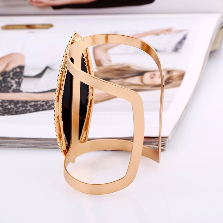 أساور معدنية نسائية عصرية من الراتنج مع فسيفساء كريستالية، سوار أملس واسع قابل للتعديل، فضي أزرق، ذهبي أسود، ذهبي بني