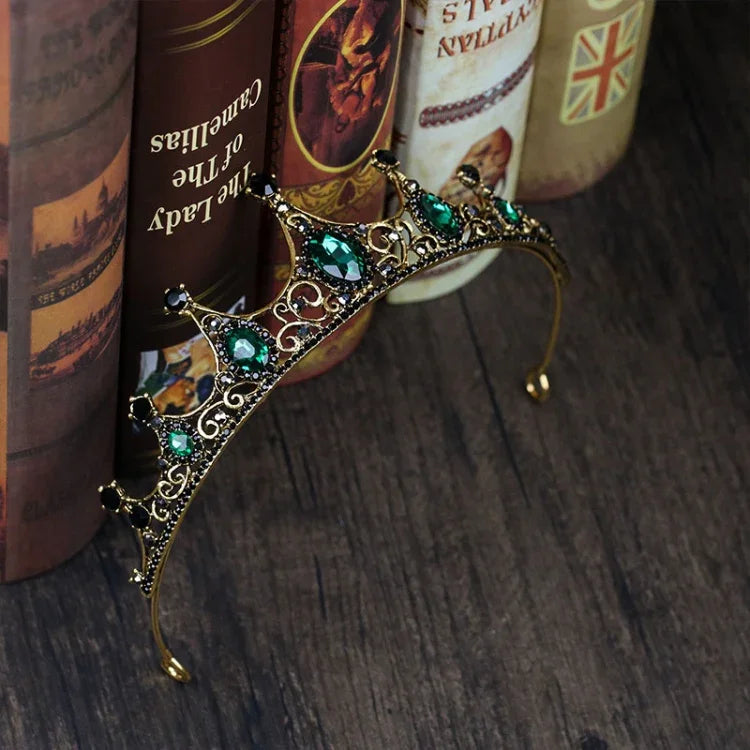تيجان كريستال خضراء صغيرة على طراز الباروك للنساء والفتيات عروس إكسسوارات شعر الزفاف