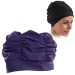 Women Earmuffs Pleated Cloth Swimming Cap, Women Swimming Cap (Lake Blue), Women Swimming Cap (Purple), Women Swimming Cap (Rose)
