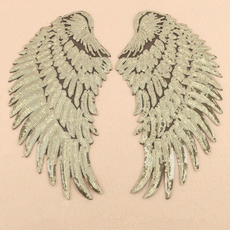 A Pair Sequin Feather Wing Shape Clothing Patch Sticker DIY Clothing Accessories, Small 20.5 x 10cm Gold, Middle 26.5 x 26cm Gold, Large 33.5 x 32cm Gold, Small 20.5 x 10cm Silver, Middle 26.5 x 26cm Silver, Large 33.5 x 32cm Silver                    ...